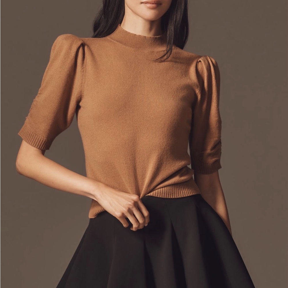Stylish Tan Puff Sleeve Sweater